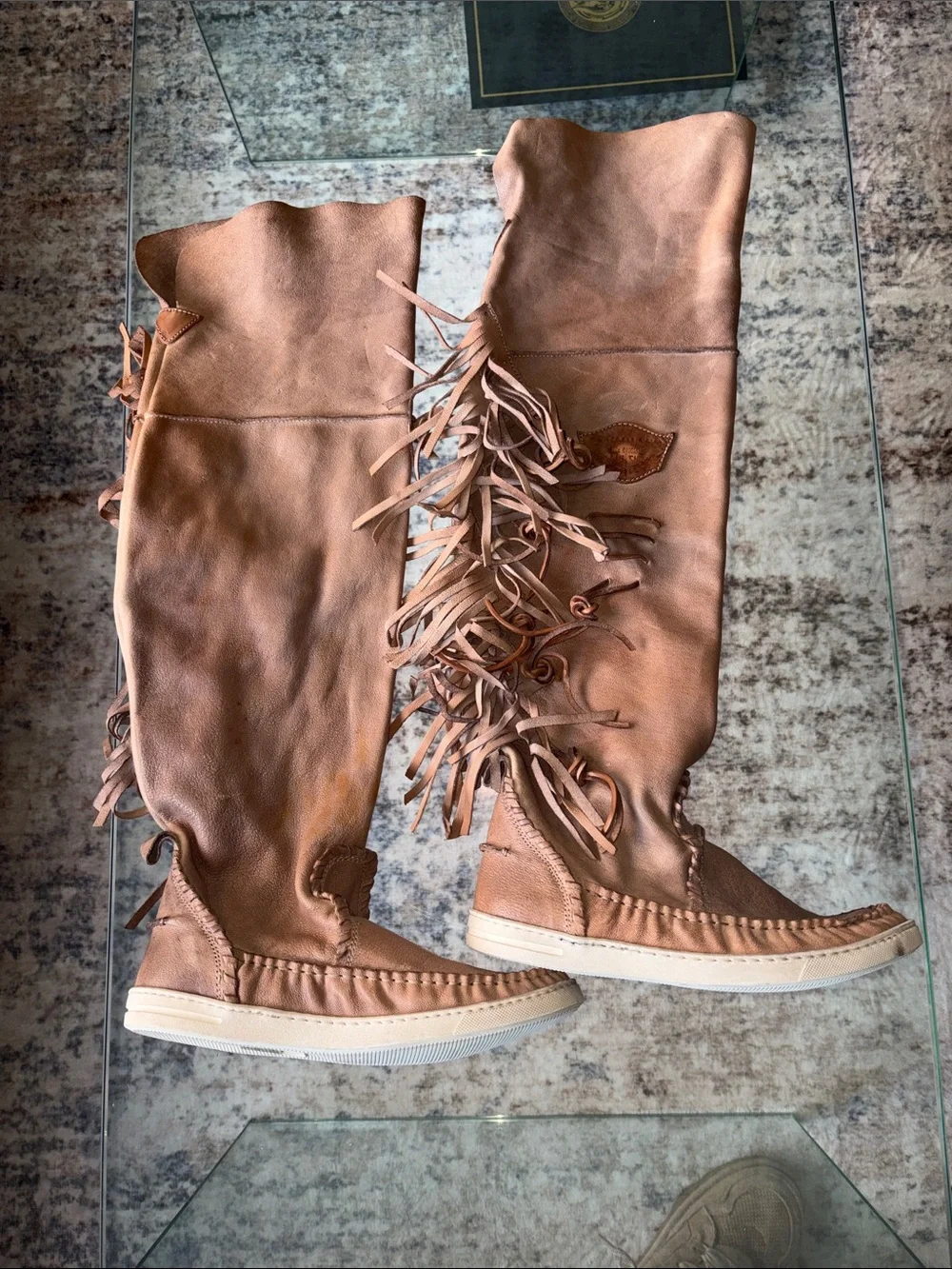 EL VAQLERO Women’s Tall Fringe Leather Boots in Brown 8